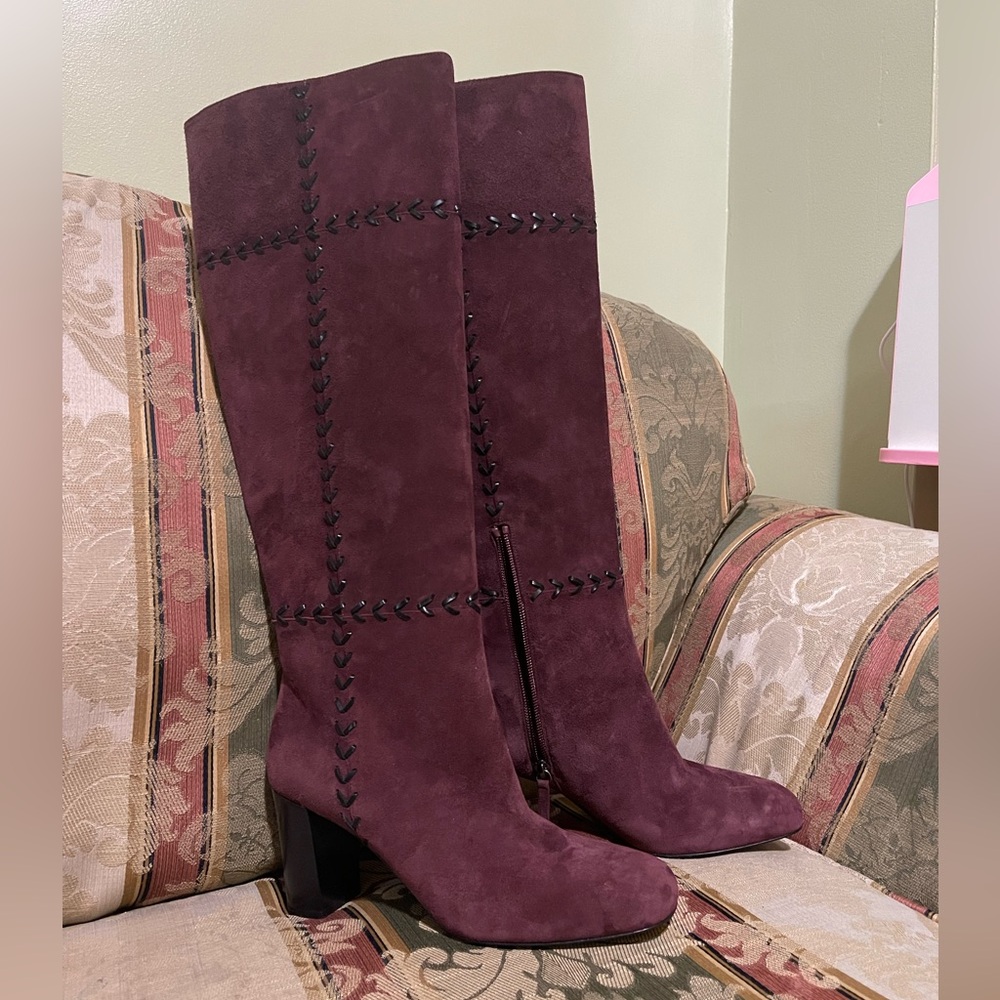 Longchamp burgundy suede high-heel boot. Size 40=9 US Women 
N22-03